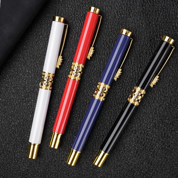 El estilo chino de papel de escritorio de negocios de metal conjunto hueco fuera de la cabeza del dragón bolígrafo de rodillo