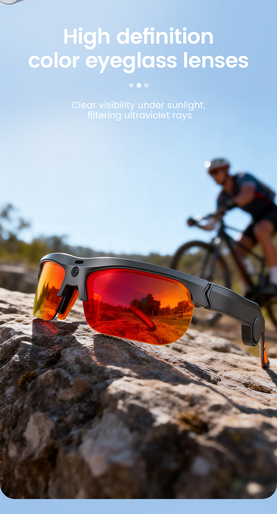 E08 Smart Glasses-1200P HD Video AI Object Recognition IP54 Waterproof Magnetic Charging Voice Control Semi-Open