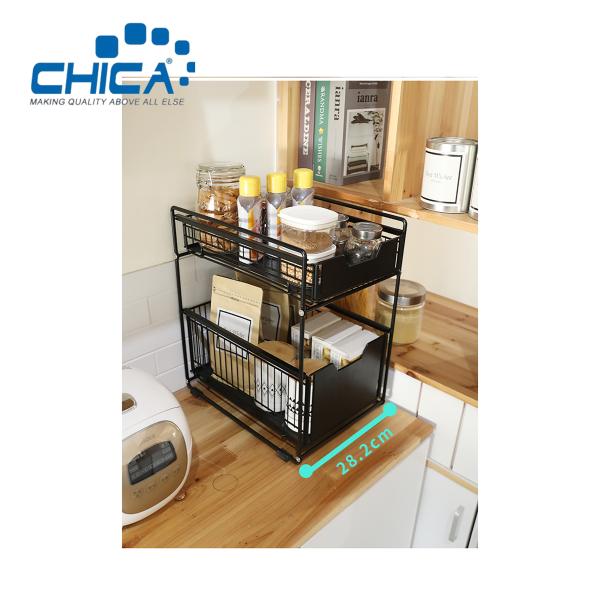 White Color 2 Tiers Kitchen Fridge Storage Rack Black Color 37.4x21.9x44cm Fridge Rack Accessories of Kitchen Sink