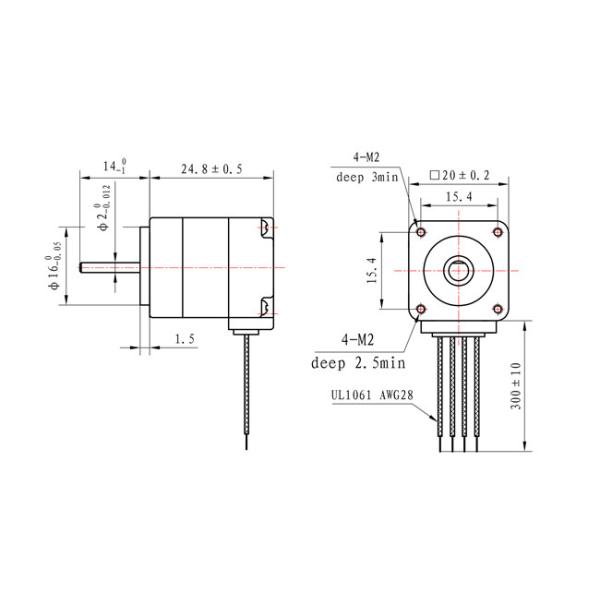 мотор 20x20x25mm Nema 8 Stepper мотора 5V 0.24A провода 10mNm 4 двухполярный