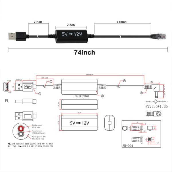 USB to RJ45 5V to 12V Power Injector Cable for IP Cameras