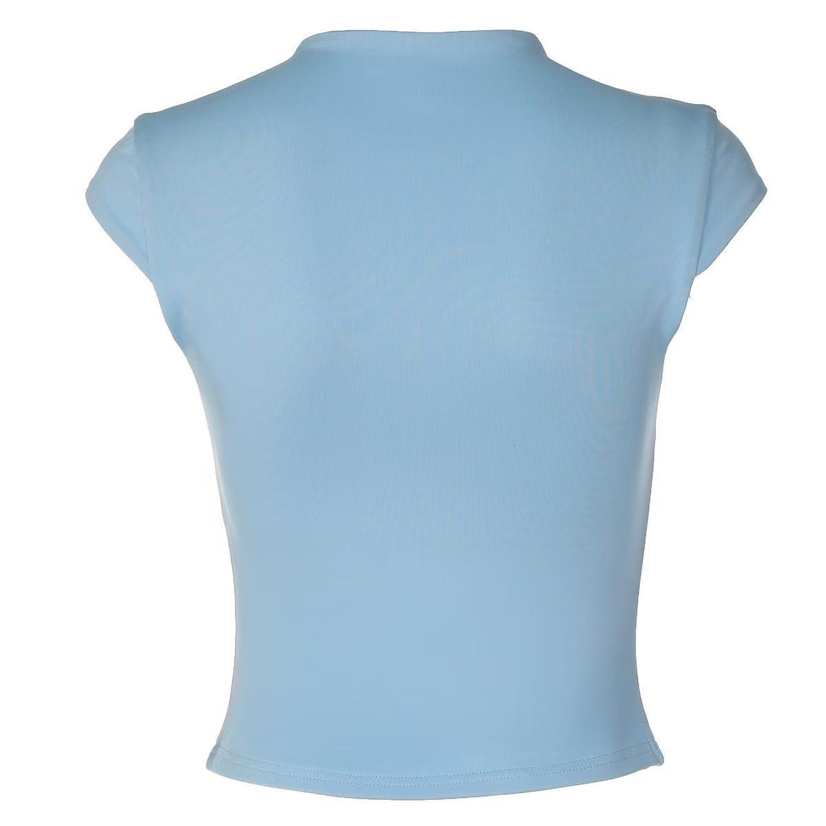 Women's Back Cut-Out Short Sleeve Crop Top with Stretch Fabric and High-Waist Fit