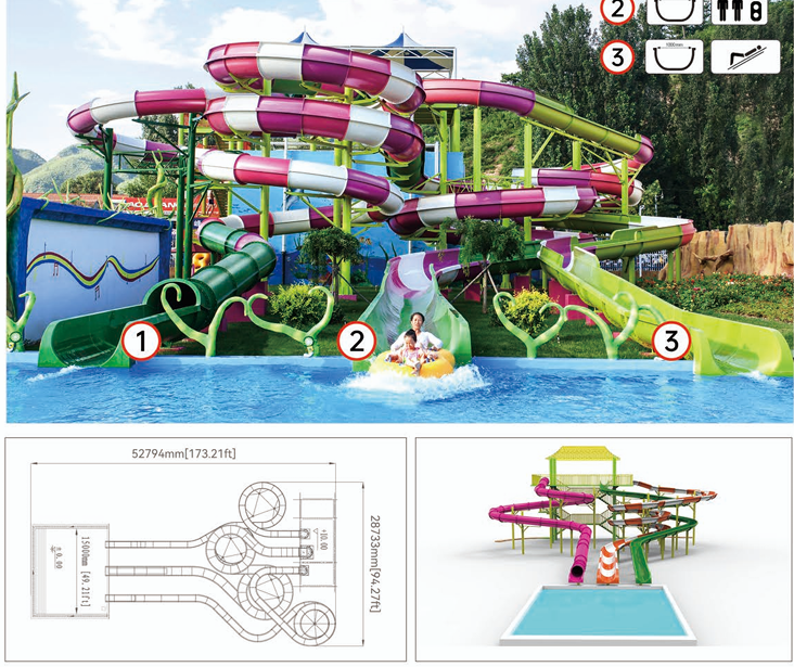 Aqua Amusement Spiral Water Slide Family Raft Ride Water Park Loop Slide