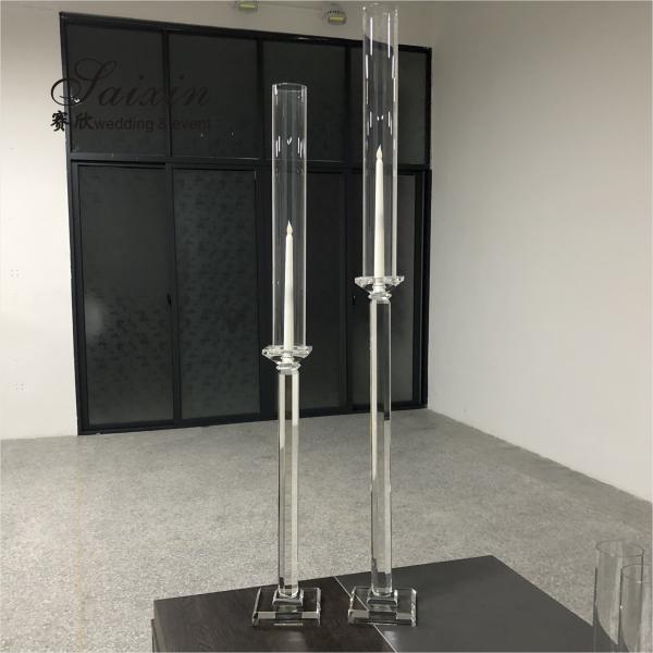 ZT-062 Chic 4 pcs different size white stem crystal pillar candle holder for decor wedding centerpieces