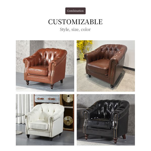 Nidea #8898 Traditional Genuine Leather Chesterfield Arm Set Sofa Sponge Filled Cushions for Living Room Hotel Workshop Luxury Furniture