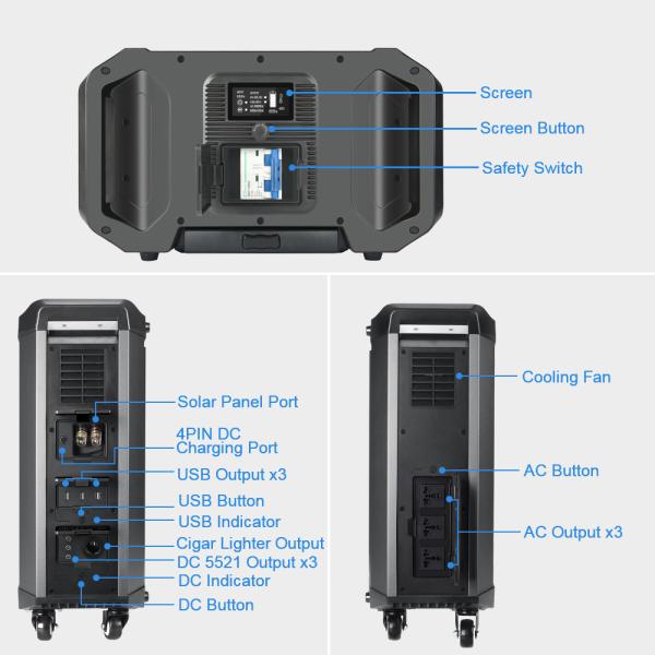 2000 Watt Camping Lifepo4 Solar Generator Solar Powered Portable Power Station With AC Outlets