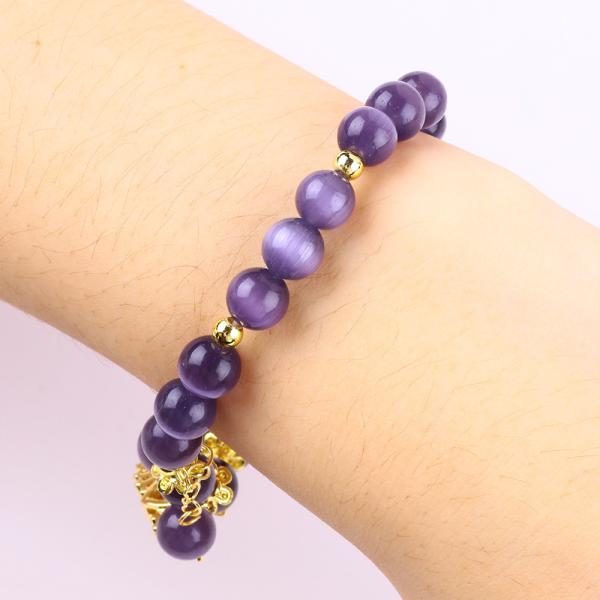 8mm Cristal Violeta de ojos de gato con cuentas de piedra preciosa pulida Brazaletes de estiramiento