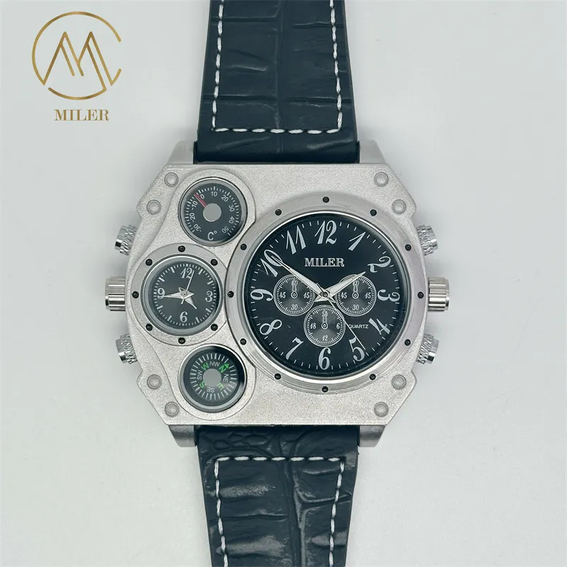 Miler ML777 Horloge à quartz imperméable avec étui en cuir 14 cm
