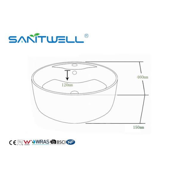 Toilet Hand Wash Ceramic Art Basin Ceramic Basin Round Shape With Overflow 460 * 460 * 150mm