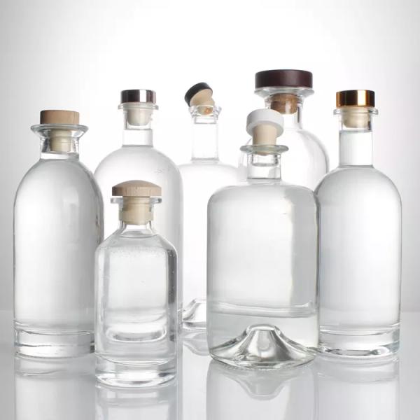 Clear Empty Short Alcoholic Gin Liquor Bottle With Cork Stopper for Glass Products
