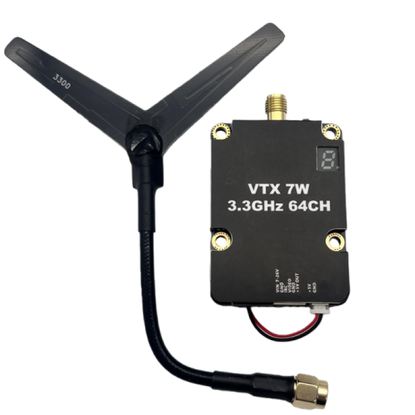 3.3G 7W ALV3307AC Video Transmitter Ultra Long Range VTX 64CH Power Switchable