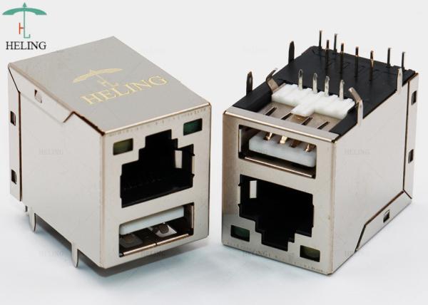 8P8C Modular R/A 2x1 Ports USB Stacked RJ45 Lan Jack