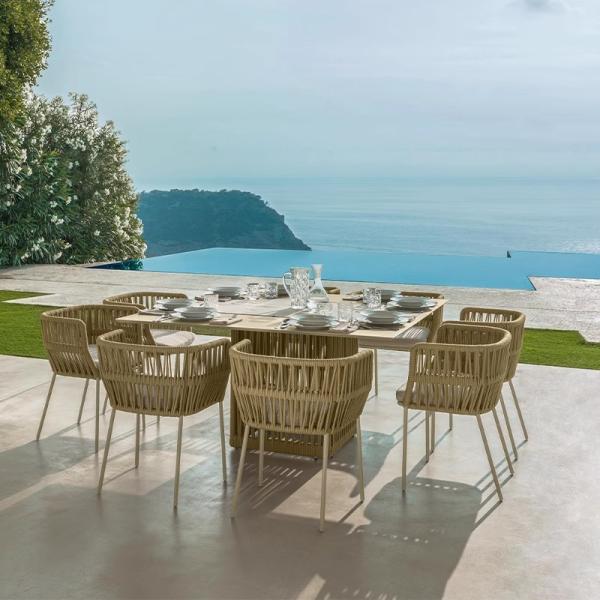 Light Luxury Outdoor Contemporary Woven Rope Chair And Foldable Villa Table Set