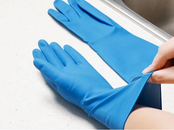Unlocked Lining Natural Latex Glove Household Thickening Blue Latex Glove
