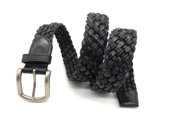 N 1 3/8”Cotton Cord Braided Leather Belt For Office Wear