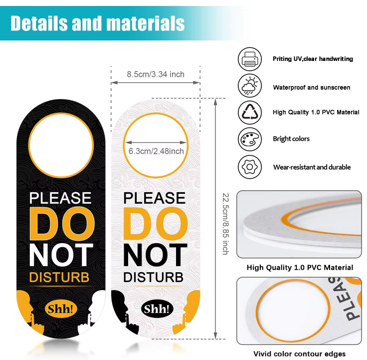 Custom Plastic Do Not Disturb Sign Logo Modern Waterproof Hotel Room Door Hanger Sign For Hotel & Resterant
