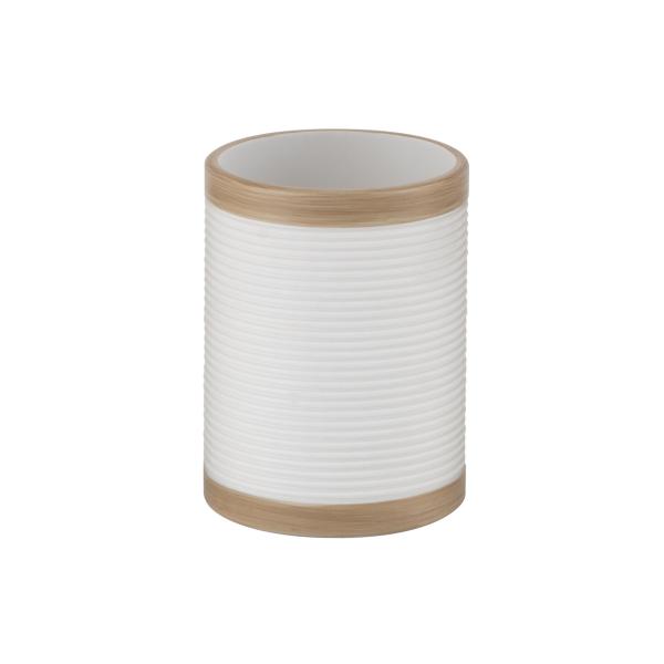 Conjunto de banheiro de poliresina branca de cinco peças com borda de madeira pintada à mão