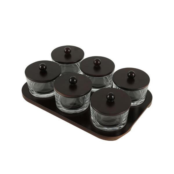 Container Set 4 Jars Glass Snack Container with Wooden Plate and Lid US