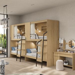 Hostel-Ready Fully Enclosed Modern Apartment Wooden Bunk Beds and Steel Foot Stairs Support customization