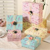 Coffret cadeau floral premium rose pastel, ruban bleu et jaune, décor de fleurs 3D, emballage de luxe vide pour parfum, bijoux, cadeaux de mariage