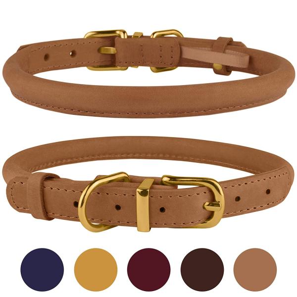 Handmade Leather Rolled Rope Dog Collars For Small Medium Large Dogs Puppy Cat
