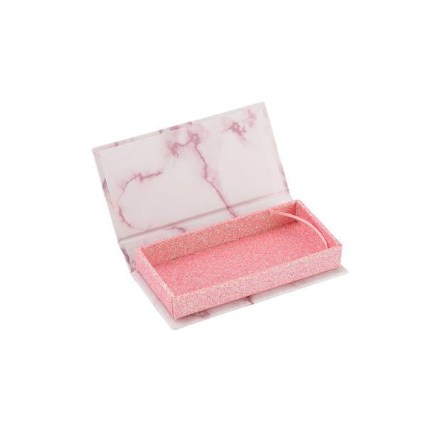 Impressão UV de mármore personalizado Caixas de cílios de papel vazio rosa Caixa de cílios falsos de cartão magnético
