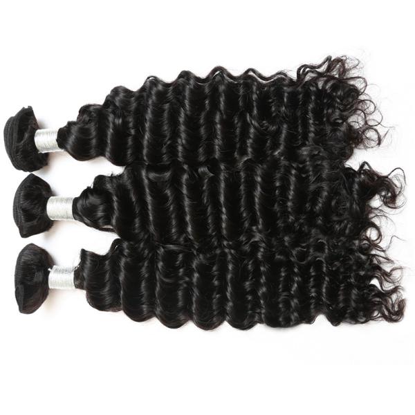 Deep wave Peruvian Virgin Unprocessed Human Hair Bundles With Closure 4 By 4