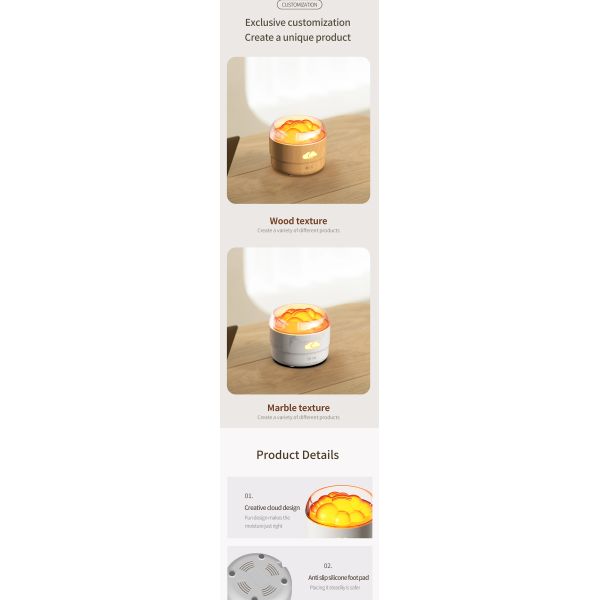 Cloud Design Essential Oil Ultrasonic Air Humidifier 320ml With Colorful Night Light