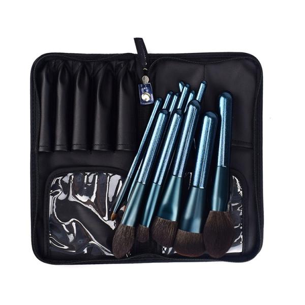 12pcs Handmade Cosmetic Makeup Brush Set Bling Blue Color For Sensitive Skin