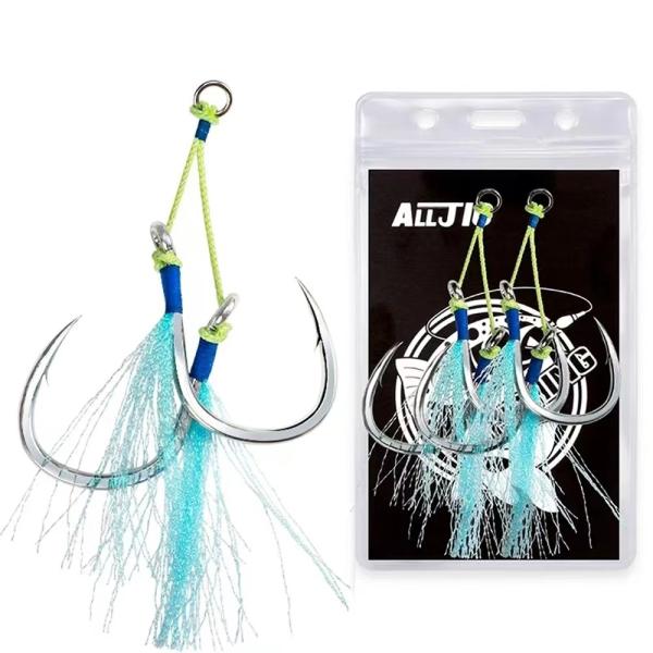 2 Set / Bag Luminous Assist Hook Shore Jigging Flasher Assist Hook Cord