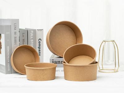 Biodegradable Disposable Paper Bowls With Lids Waterproof 1100 ML For Salad