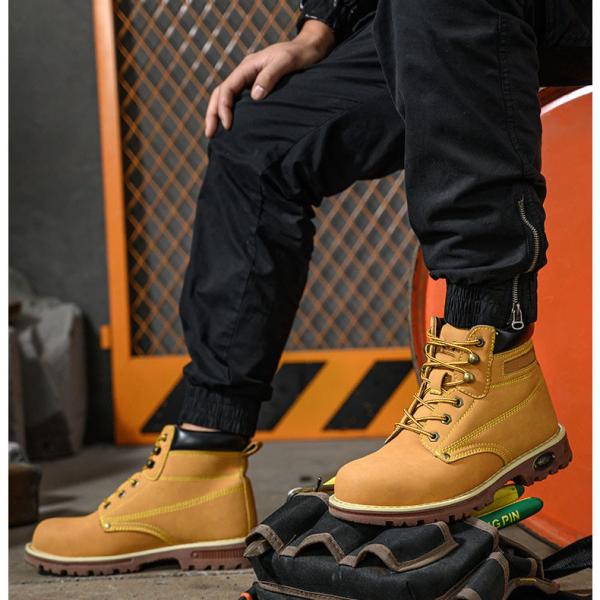 Yellow Microfiber Leather Safety Boots Beef Tendon Sole Work Shoes For Men