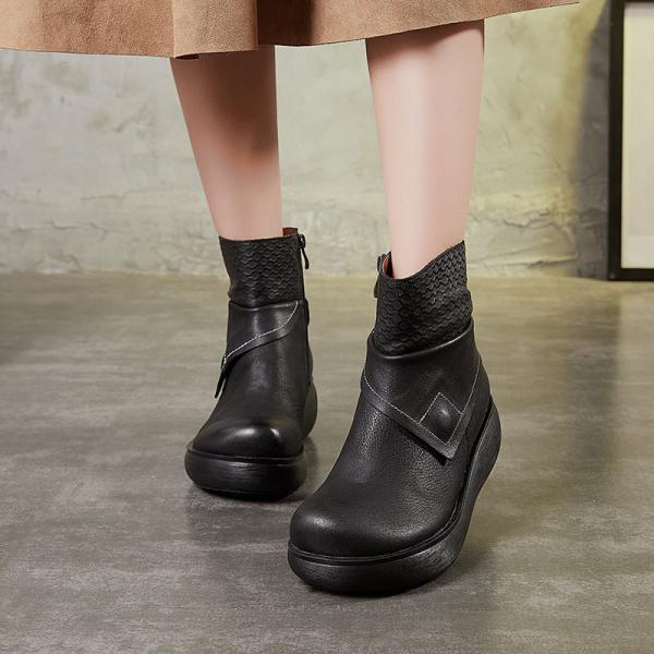 S082 Autumn and winter new women's shoes retro handmade leather fashion stitching in tube thick-soled short boots women