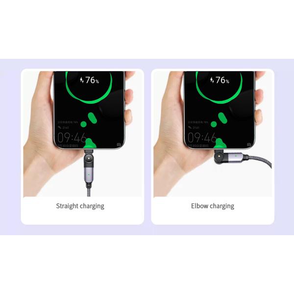 180 Rotate USB A To Micro B Cable Fast Charging LED Charger Data Cable