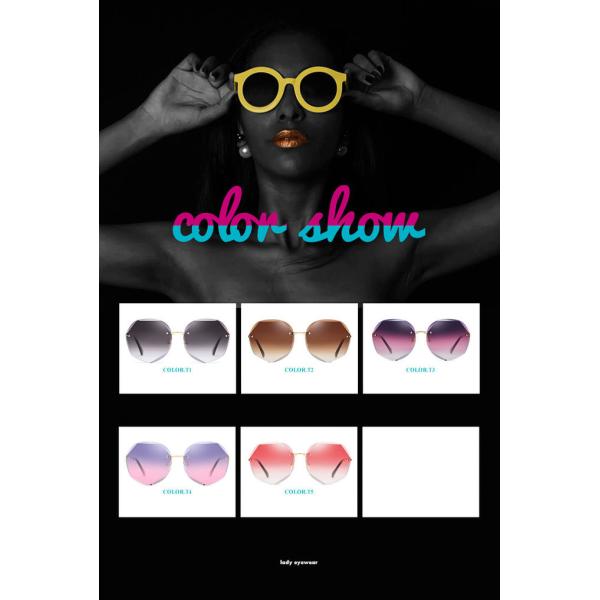 Colorful Gradient Lens Rivets Fashion Rimless Women Sunglasses