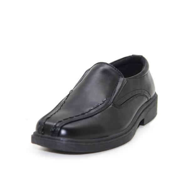 Punch Shape Versatile Kids Black Leather School Shoes With Elastic Straps