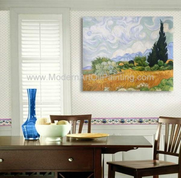 Handmade Vincent Van Gogh Oil Paintings Reproduction Wheat Field with Cypresses
