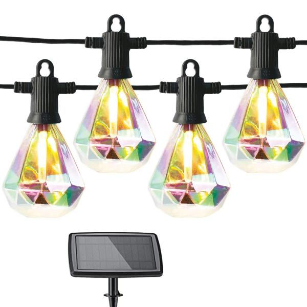 Solar Panel Powered Christmas Holiday Decoration LED Light String Shatterproof Waterproof E12 Sockets Diamond Shaped Festoon