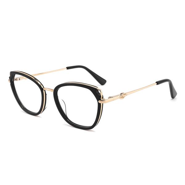 Optical Acetate And Metal Eyeglasses Slim Metal Temples Cat Eye Shape For Women