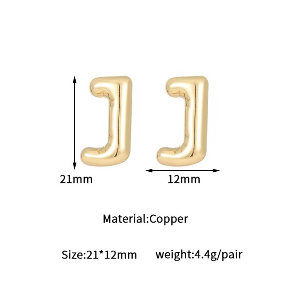 Jiexing Hot Selling 14K Gold Plated 925 Silver Needles A-Z Studs Smooth Surface Bubbles 26 English Letter Earrings