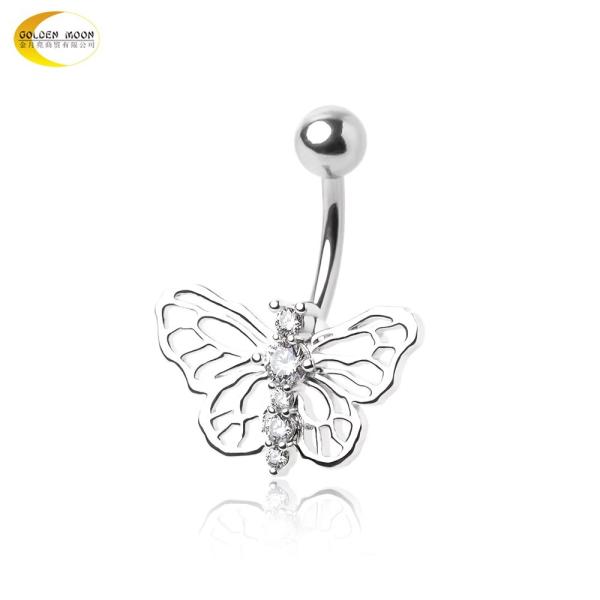 14G butterfly belly ring jewelry Custom SS Body Piercing Jewelry 14K Gold Plated
