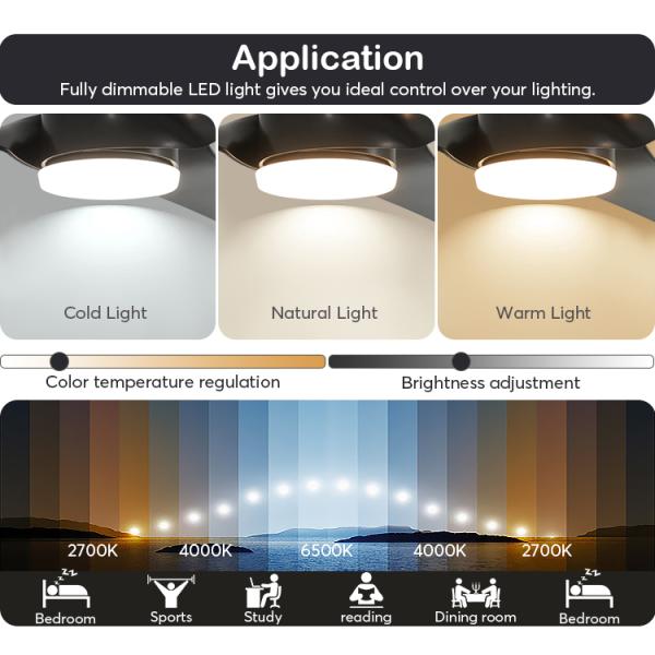 Ventilador de teto LED de alto fluxo de ar 220V Design simples com controle remoto e fonte de luz