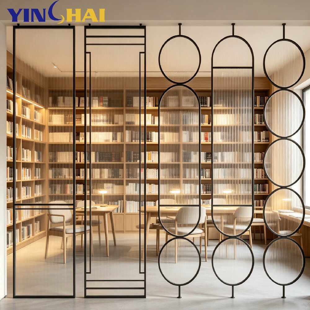 Custom Stainless Steel Fluted Glass Room Divider Screen for Interior Space