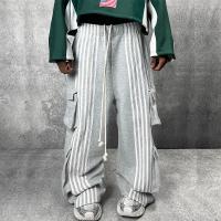 Pantalones de chándal con pierna ancha personalizada pantalones holgados rectos vintage para hombres múltiples bolsillos de chándal a rayas sólidas