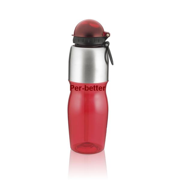 750ML cheap stainless steel bottom plastic sport water bottles with a cup