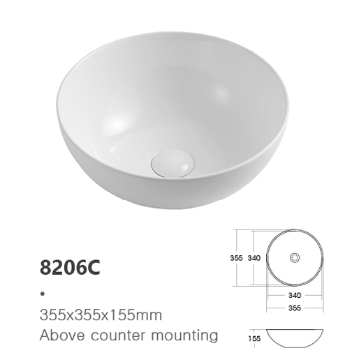 European Small Round Smooth Surface Porcelain Counter Top Ceramic Washbasin