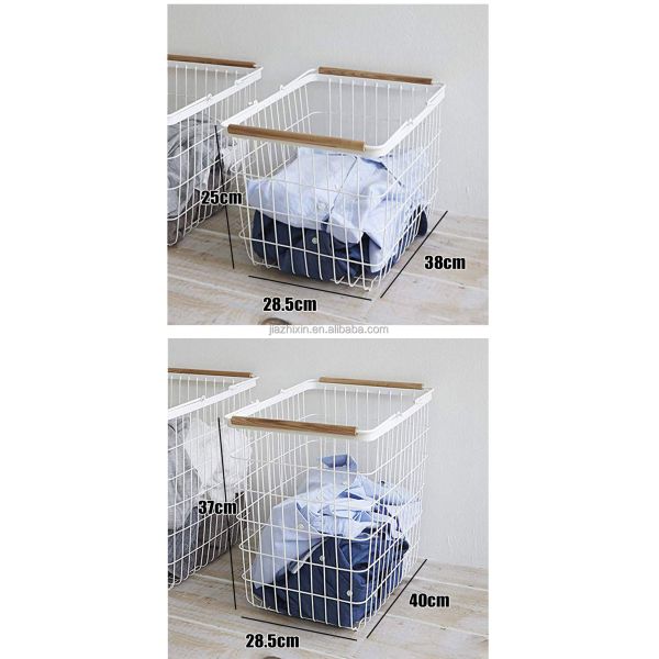 Iron Wire Laundry Hamper With Rolling Wheels Free Standing Storage Basket Dirty Clothes Cart Sorter Bathroom Washing Organizers