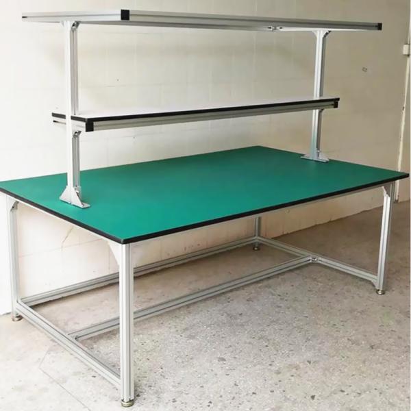 Banco de trabajo ESD de 240x120x185cm con soportes de flujo de perfil de aluminio