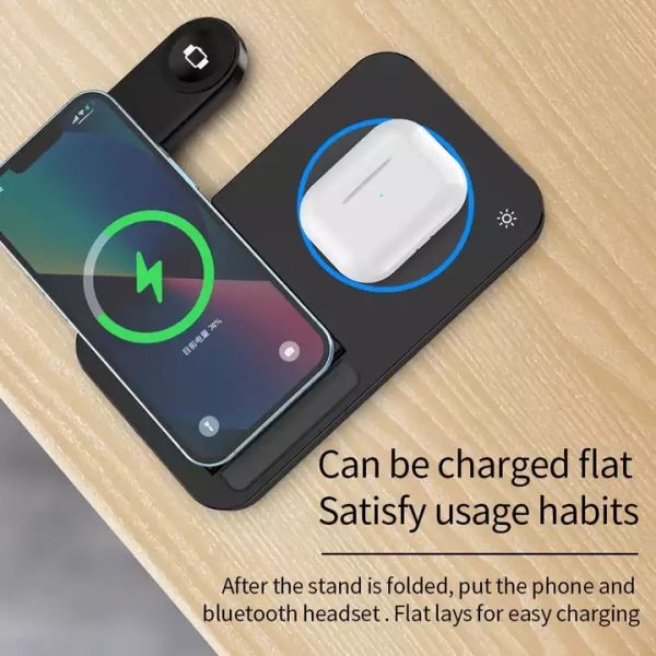 15W 4 In 1 Wireless Charger Dock Station Slim Folding Fast Charging For Apple iPhone Samsung