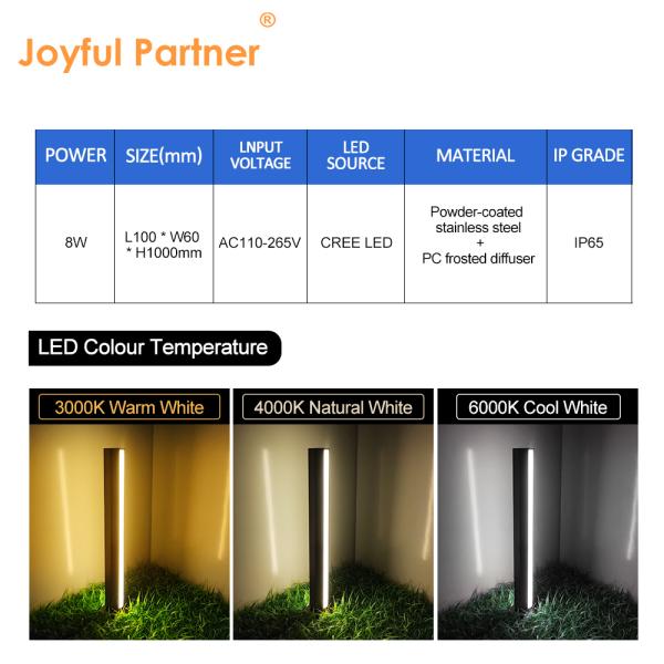  Outdoor LED Bollard Light Square Aluminum Powder Coating CREE LED AC100-265V L110 * W110 * H900mm IP65 Rating for Lawn Use